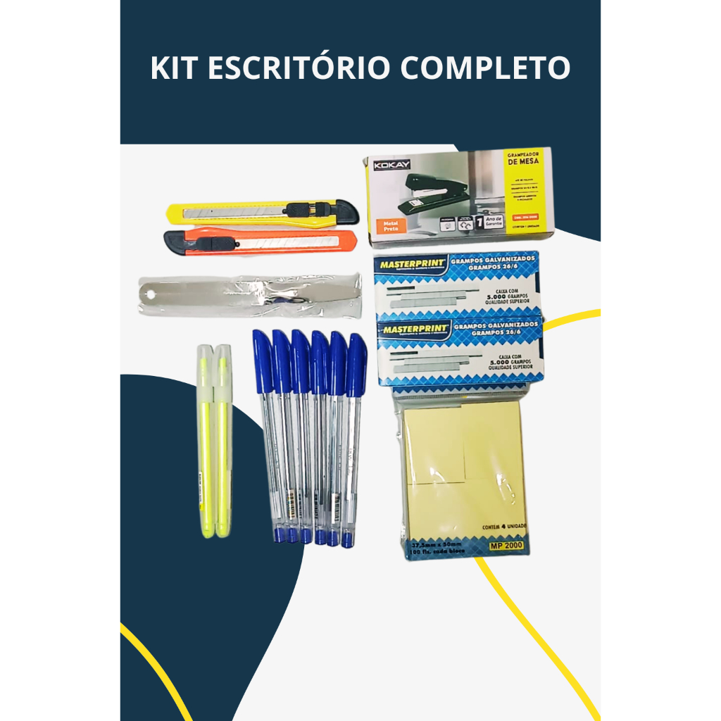 Kit Escritório Completo 15 Peças Grampeador + Canetas + Blocos p/ Anotações e mais em Oferta na Shopee