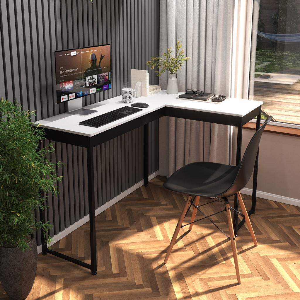 Escrivaninha Industrial em L 110cm Mesa de Canto para Escritório e Home Office Modelo Pier