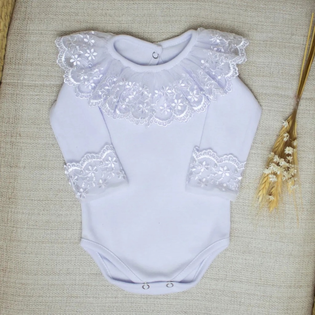 Body Bebê Menina Algodão Renda Gola Luxo Maternidade Conforto Suave Delicado Recém Nascida Roupinha