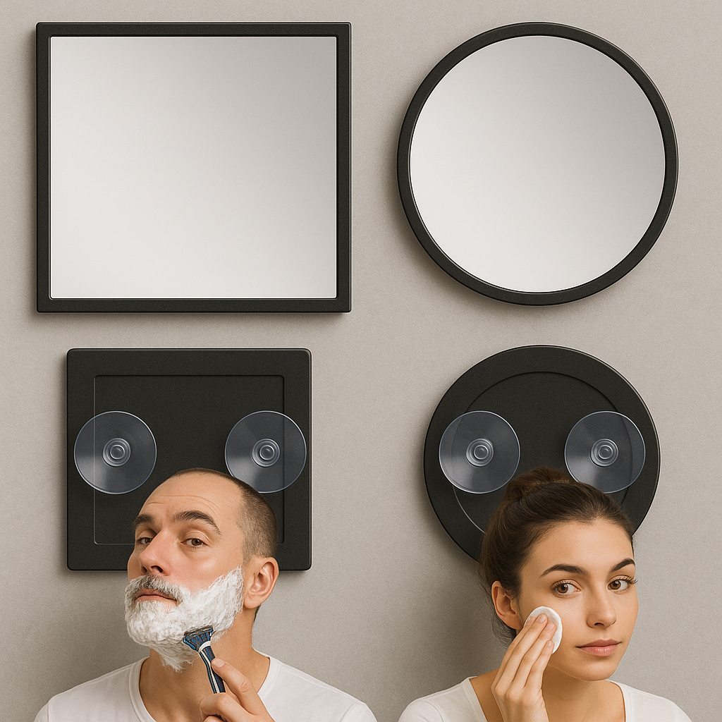 Espelho Quadrado e Redondo 14CM com Ventosa p Barba e Maquiagem Banheiro / Box. em Oferta na Shopee