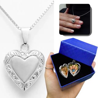 Colar Com Pingente Foto Relicário Coração Prata 925  + Corrente 45cm Presente Romântico Luxo em Oferta na Shopee