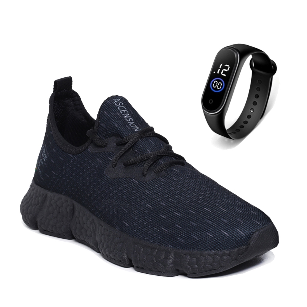 Tênis Esportivo Feminino e Masculino Treino Academia e Cross com Relógio Digital