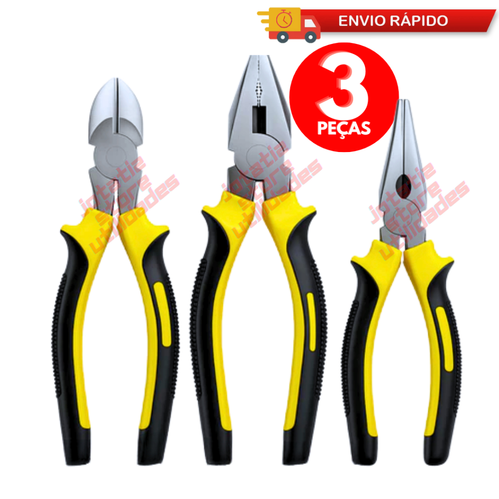 Jogo De Alicate 3 Pç Ferramenta Universal Corte Meia Cana Utilidades Profissional Resistente Premium