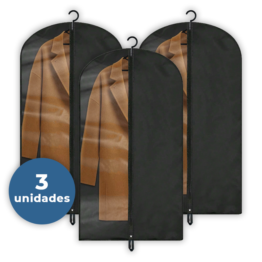 Kit 3 Capa Protetora Com e Sem Visor Para Ternos Vestidos Roupas Com Zíper Visor Transparente Saco Palitó Anti Mofo