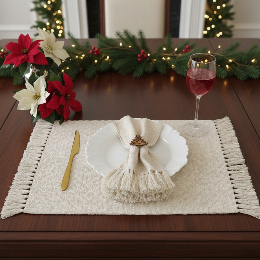 Kit Jogo americano cor Crú, Off White. Decoração mesa posta, tear mineiro. Kit de 2, 4, 6 lugares