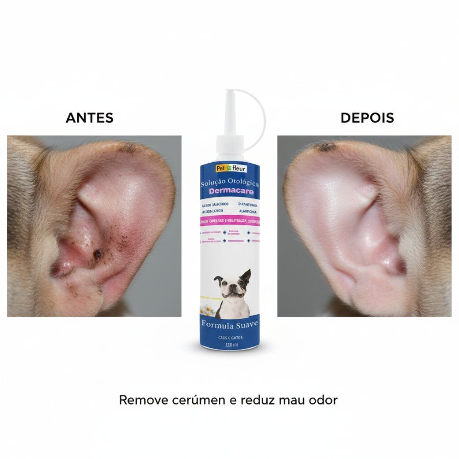 Limpa Ouvido Cães e Gatos - Solução otológica para  limpeza auricular remoção de Cerúmen Sujeiras e mau Odor