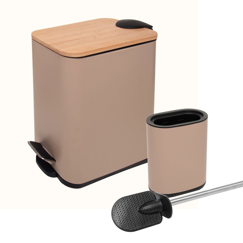 Lixeira Redonda ou Retangular com Pedal e Tampa de Bambu 5L opção com Escova Sanitaria - Lyor em Oferta na Shopee