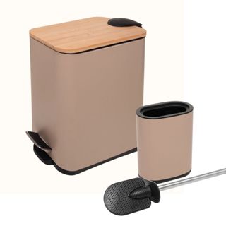 Lixeira Redonda ou Retangular com Pedal e Tampa de Bambu 5L opção com Escova Sanitaria - Lyor em Oferta na Shopee