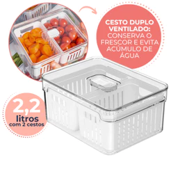 Organizador De Alimentos Geladeira 2,2L Com 2 Cestos Frutas Legumes OU