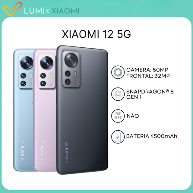 Xiaomi 12 5G,128/256GB e 8/12GB RAM, Processador Snapdragon 8 Gen1 ,Câmera 50MP, Bateria 4500 mAh