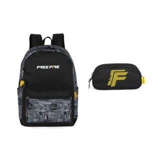 Kit Mochila Costas Juvenil Free Fire Estojo Duplo Pto Amarelo Preto Free Fire em Oferta na Shopee