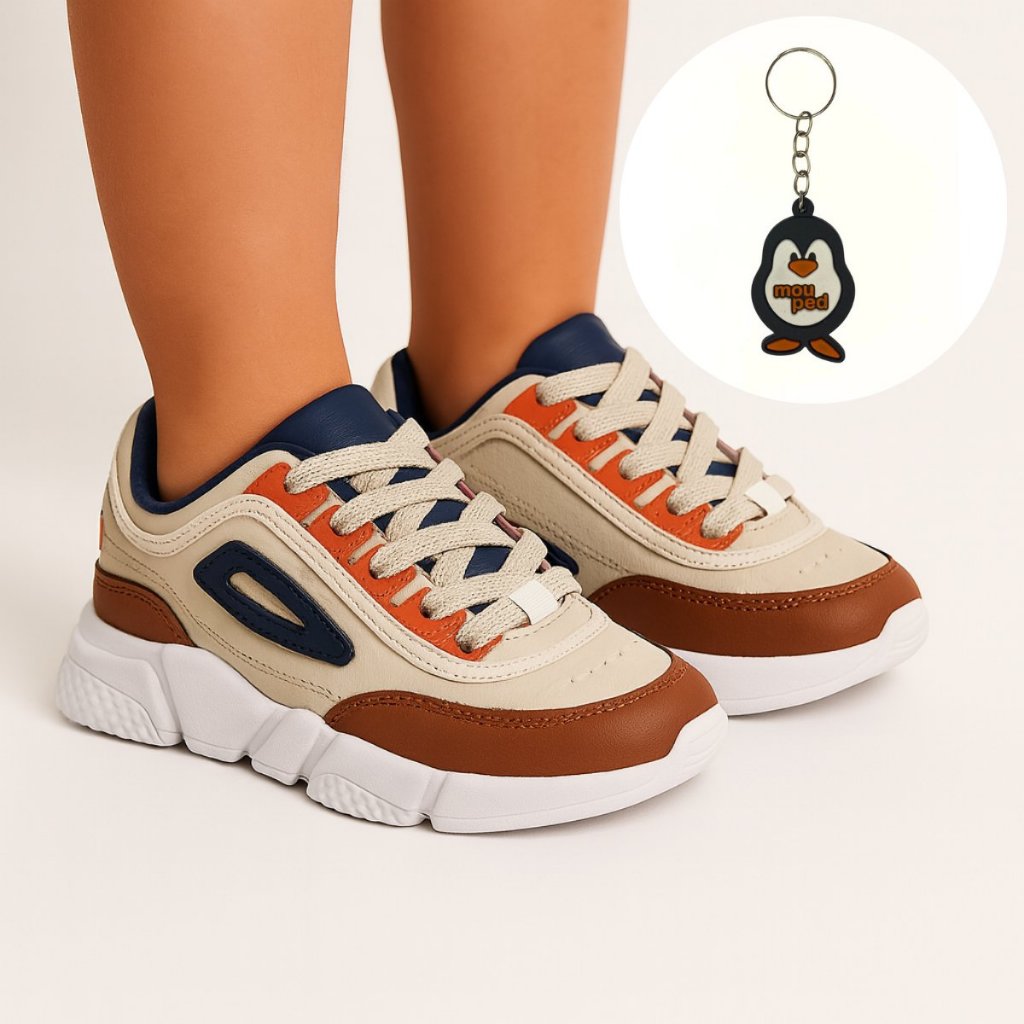 Tênis Infantil Masculino Feminino Casual com Recortes Escolar Confortável com Chaveiro