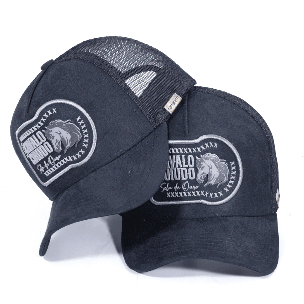 Boné Masculino Estilo Sertanjo Cavalo Garanhão Country Rodeio em Camurça Aba Curva Ajustável