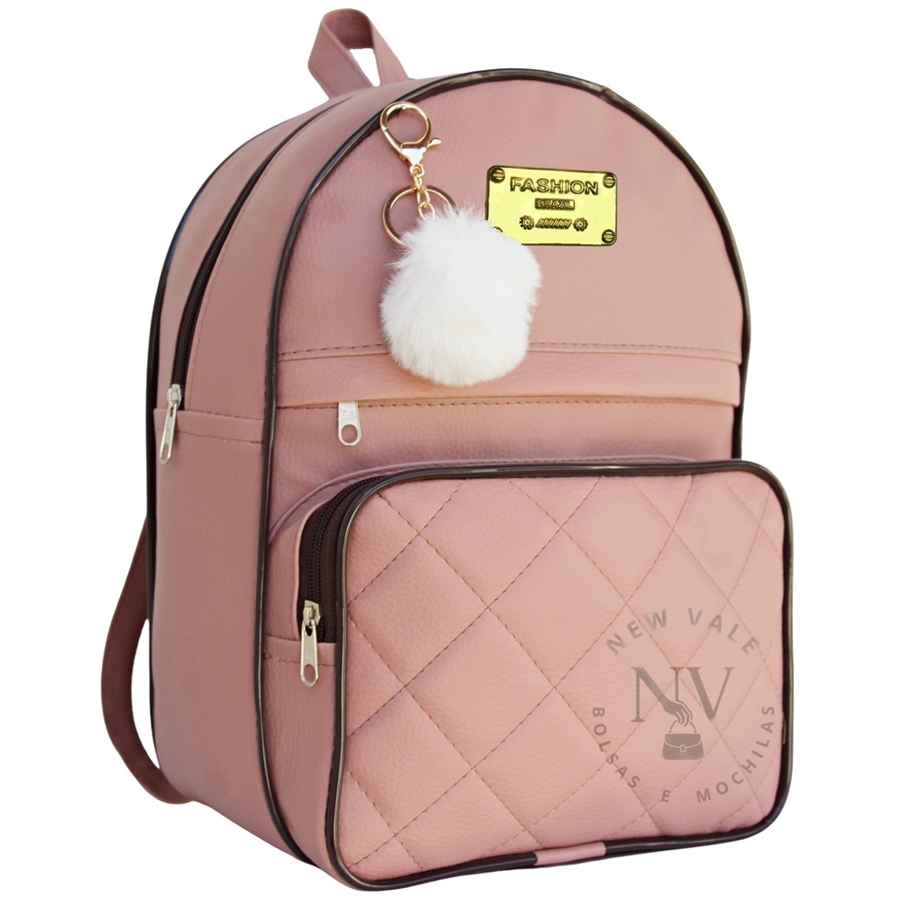 Mochila Feminina Bolsa Mochilinha  Alças Reguláveis + Pompom Exclusivo Três Repartições em Oferta na Shopee