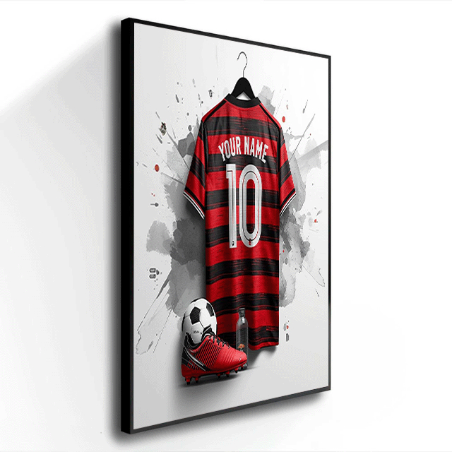 Quadro decorativo time futebol camisa bola chuteira decoração para quarto sala