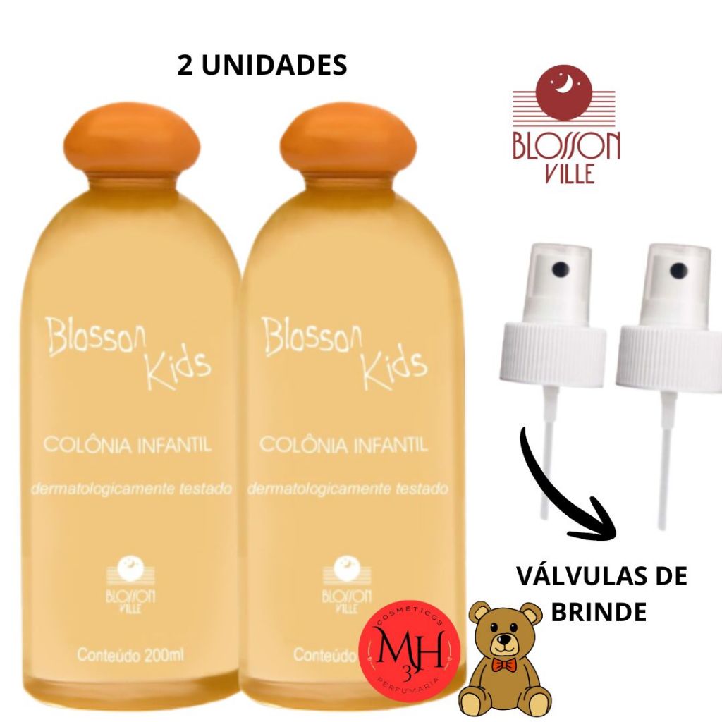 2 Colônia infantil ORIGINAL Blosson Kids 200ml (Blosson Ville) a Laranjinha + válvulas