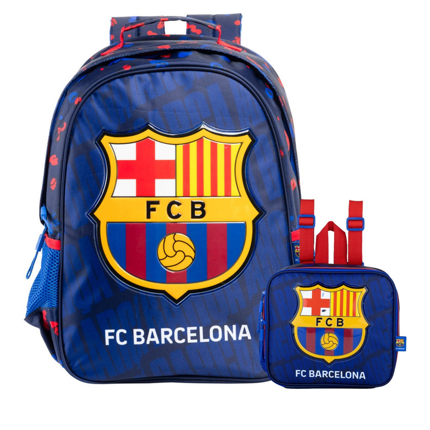Kit Conjunto Escolar Infantil Menino Futebol Time Barcelona Mochila de Costas + Lancheira Térmica
