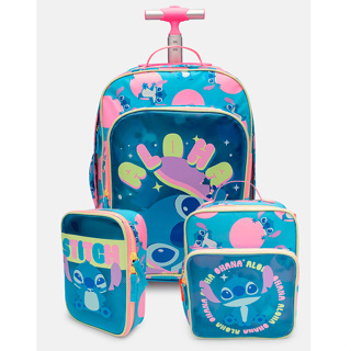 Kit Mochila com Rodinha Infantil Escolar, Lancheira Térmica e Estojo Stitch Puket em Oferta na Shopee