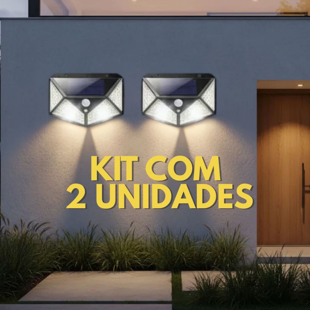 2 Peças Luminária de Jardim Energia Solar Á Prova D'Água 100 Leds Potente com Sensor de Movimento Kit de Luminária Solar