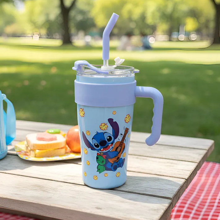 Copo Caneca Térmica 1l Azul,Lilaz,Branco,Rosa Com Alça Garrafinha Mais Canudo Disney Lilo Stitch