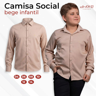 Camisa Social Infantil Bege Masculina Manga Longa Tamanhos 4 6 8 10 12 14 Ensaios Fotográficos l Igreja e Celebrações em Oferta na Shopee