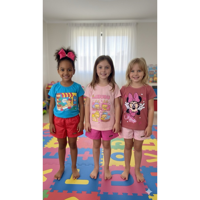 Conjunto Infantil Feminino- Menina Blusa + Short Saia - Estampas variadas