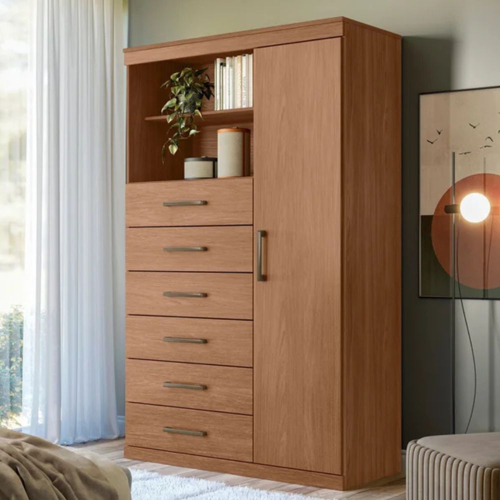 Cômoda Santos Andirá Marabá 1 Porta 6 Gavetas em Oferta na Shopee