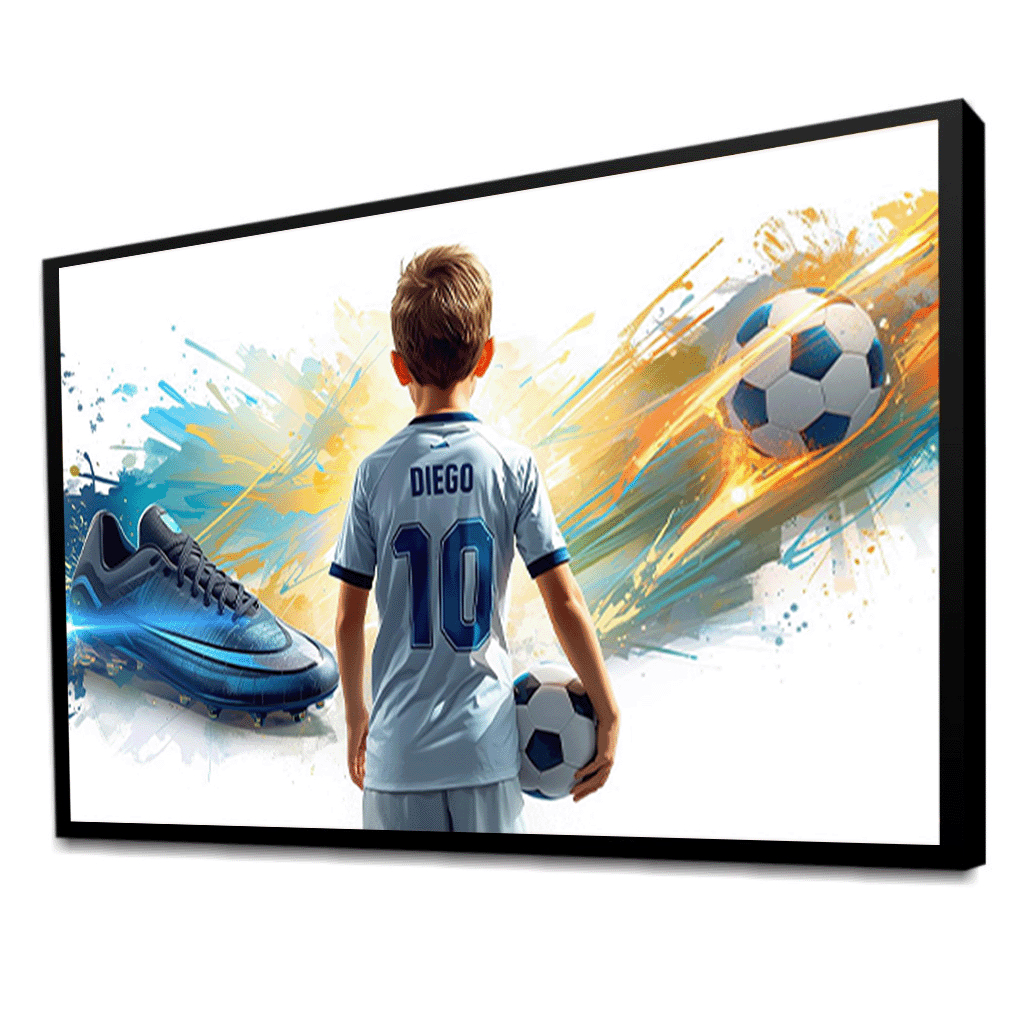 Quadro decorativo futebol criança infantil chuteira bola menino decoração para quarto com nome