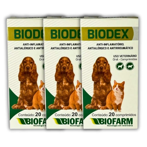 Kit 3 Biodex Biofarm 20 Comprimidos Alívio Rápido de Alergias e Inflamações em Cães e Gatos em Oferta na Shopee