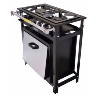 Fogão Industrial 2 Bocas Com Forno 60 Litros Cristal Aço 30x30 Baixa Pressão