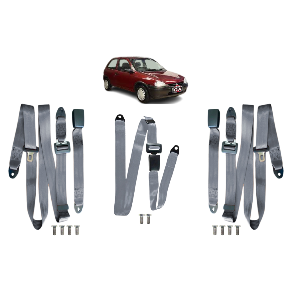 kit 3 cinto de segurança banco traseiro 3 ponto estático e abdominal 2 ponto macho e fêmea corsa gm