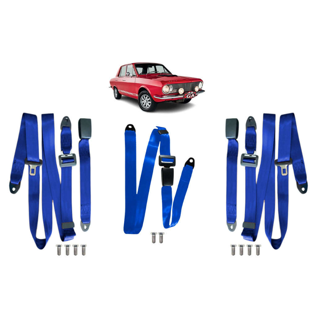 kit 3 cinto de segurança banco traseiro 3 ponto estático e abdominal 2 ponto macho fêmea ford corcel