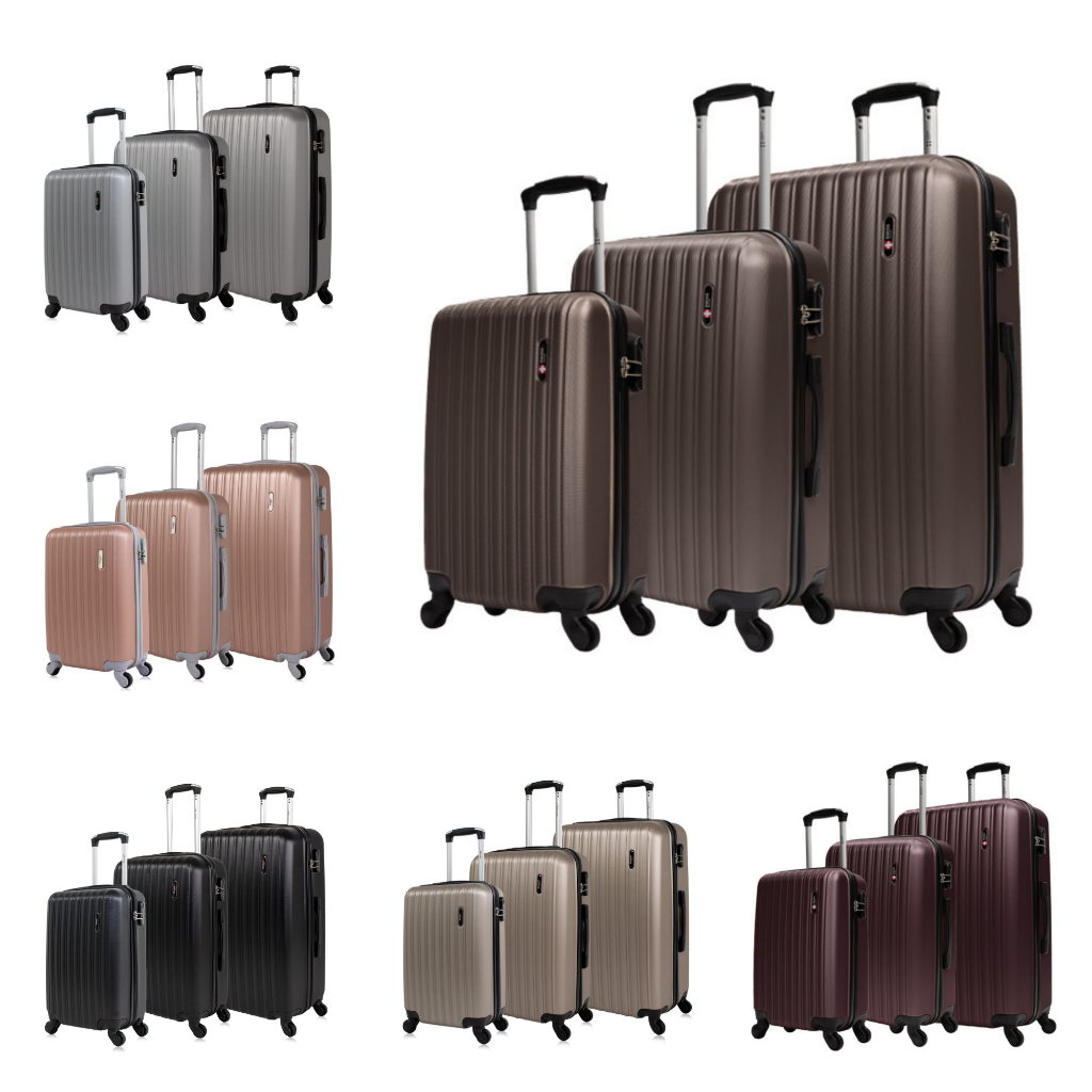 Kit mala de viagem ABS pequena 10kg, média e grande 4 rodas 360º Londres Swiss Move Kit mala de viagem ABS pequena 10kg, média e grande 4 rodas 360º Londres Swiss Move