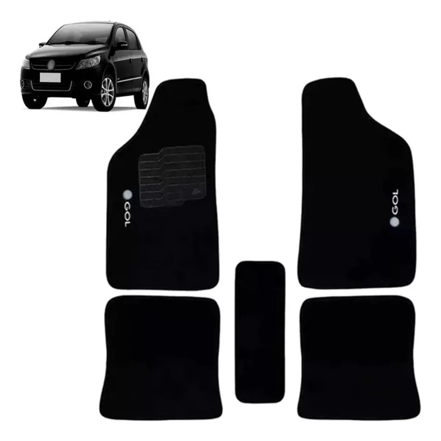 Kit de tapetes 5 peças específico Gol G5 2009 10 11 12 13 2014 Carpete Preto