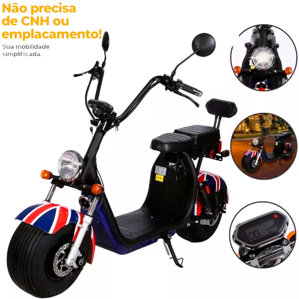 Scooter Elétrica 1000W 60V 20Ah Sem CNH Econômica Potente Leve e Silenciosa