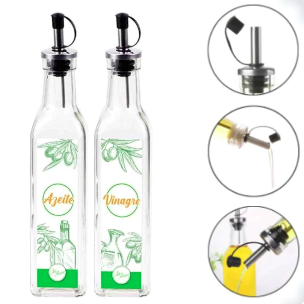 Galheteiro 2 peças - porta azeite e vinagre - 525 ml - porta azeite - cozinha