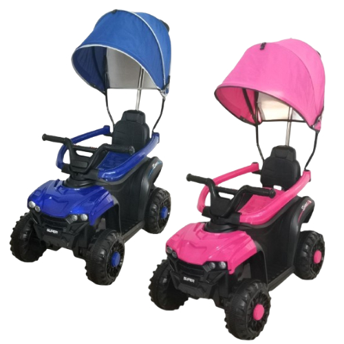 Mini Quadriciclo Elétrico 6V Com Empurrador, Cobertura, Luz e Som - Importway