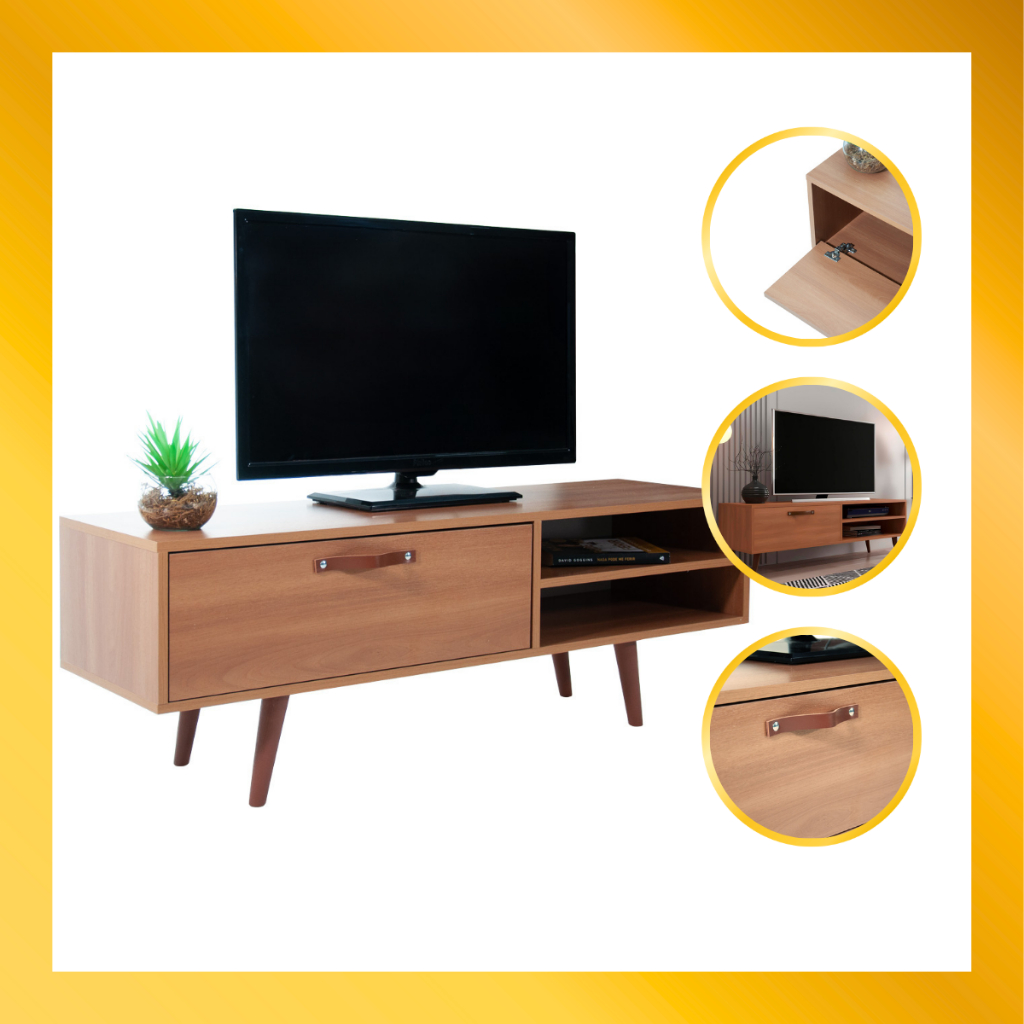 Rack Miami Sala Estar Jantar TV 50 Polegadas MDP Finish Foil Fosco 125cm Nichos Prateleiras Corino