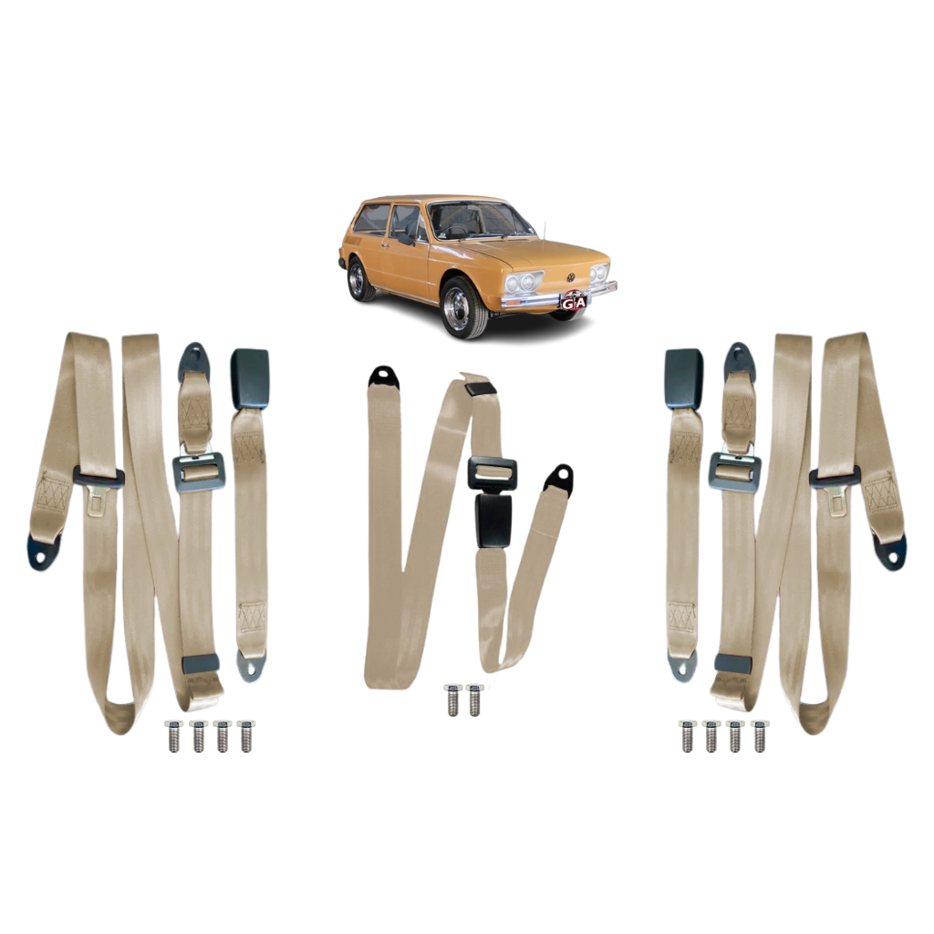 kit 3 cinto de segurança banco traseiro 3 ponto estático e abdominal 2 ponto macho fêmea vw brasilia