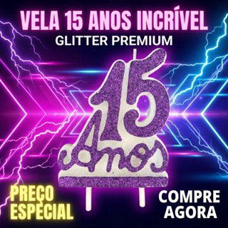 Vela de Aniversário 15 Anos Debutante Glitter Prata Dourado Pink Roxo Decoração Bolo Festa Premium em Oferta na Shopee