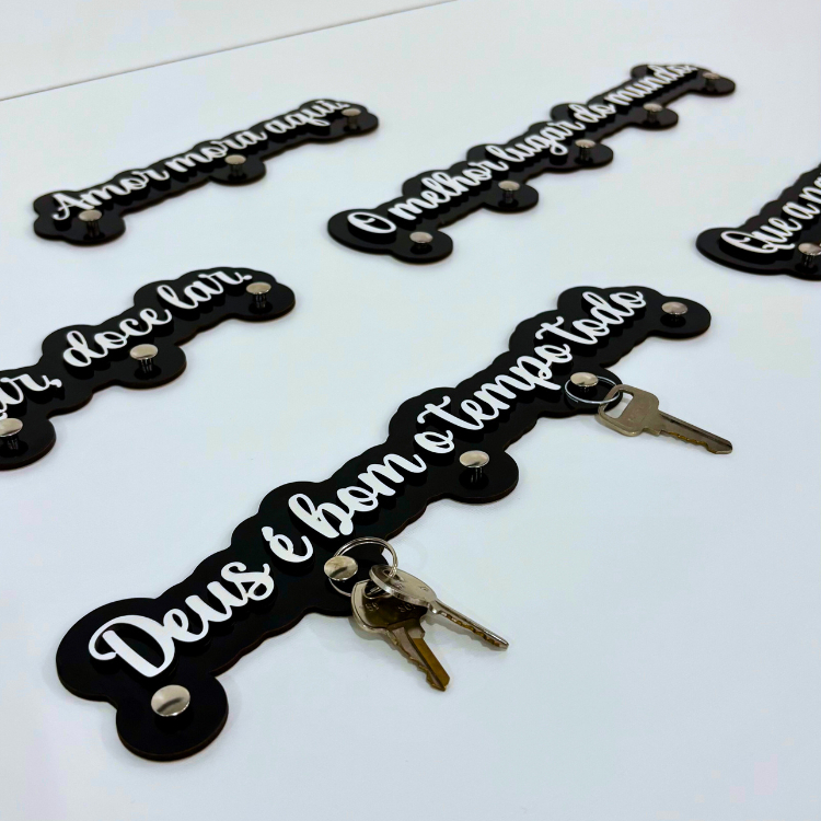 Porta Chave de Parede sem Furo Decorativo Moderno Mdf preto Inspirador