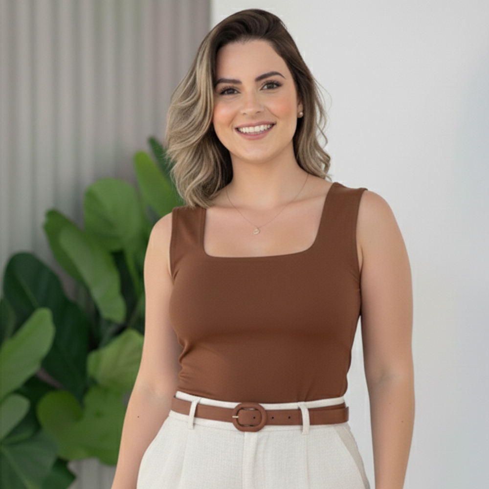 Blusa Regata Feminina Suplex Decote Quadrado Forrada Sem Bojo em Oferta na Shopee