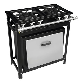 Fogão 2 Bocas Cristal Aço Industrial 30x30 Baixa Pressão Perfil 5 Doméstico Cor Preto