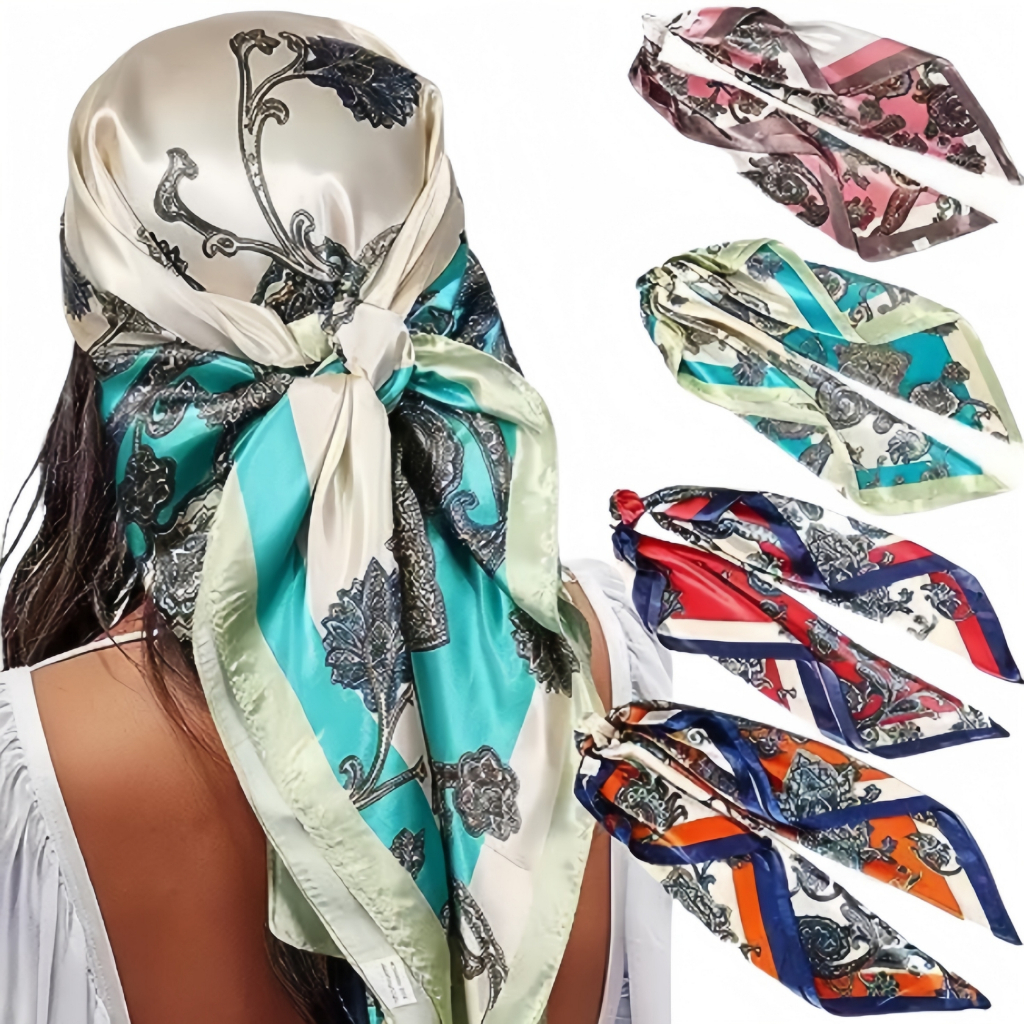 Lenços Cetim Seda Elegante Primavera Grande 90x90(várias estampas) pode usado por camisa - Sortido