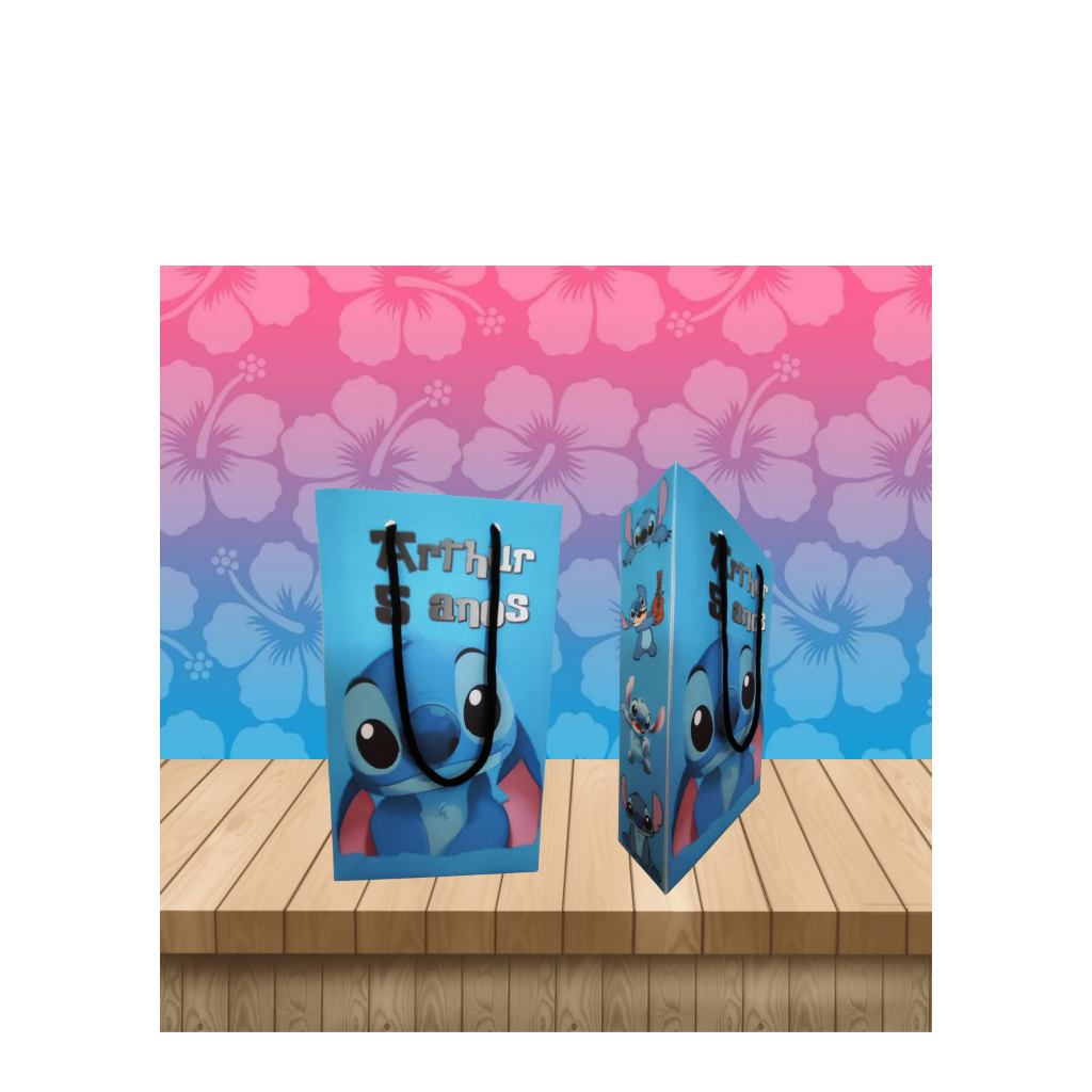 Pegue e Monte-sacolinha surpresa personalizada tema Stitch,aniversário,menino,azul,sacolinha de papel,lembrancinha