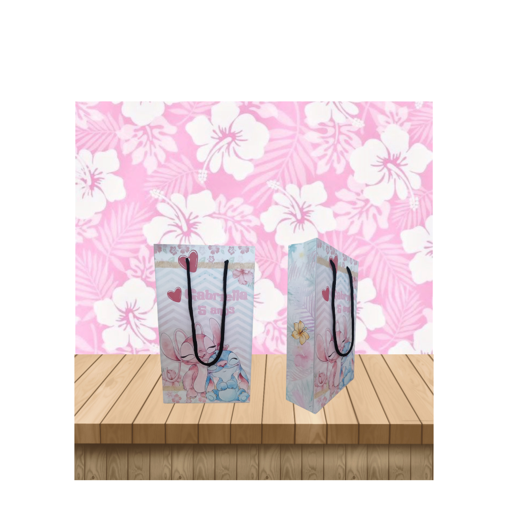 Pegue e Monte -sacolinha surpresa personalizada tema stitch ,aniversário,menina rosa,sacolinha de papel,lembrancinha