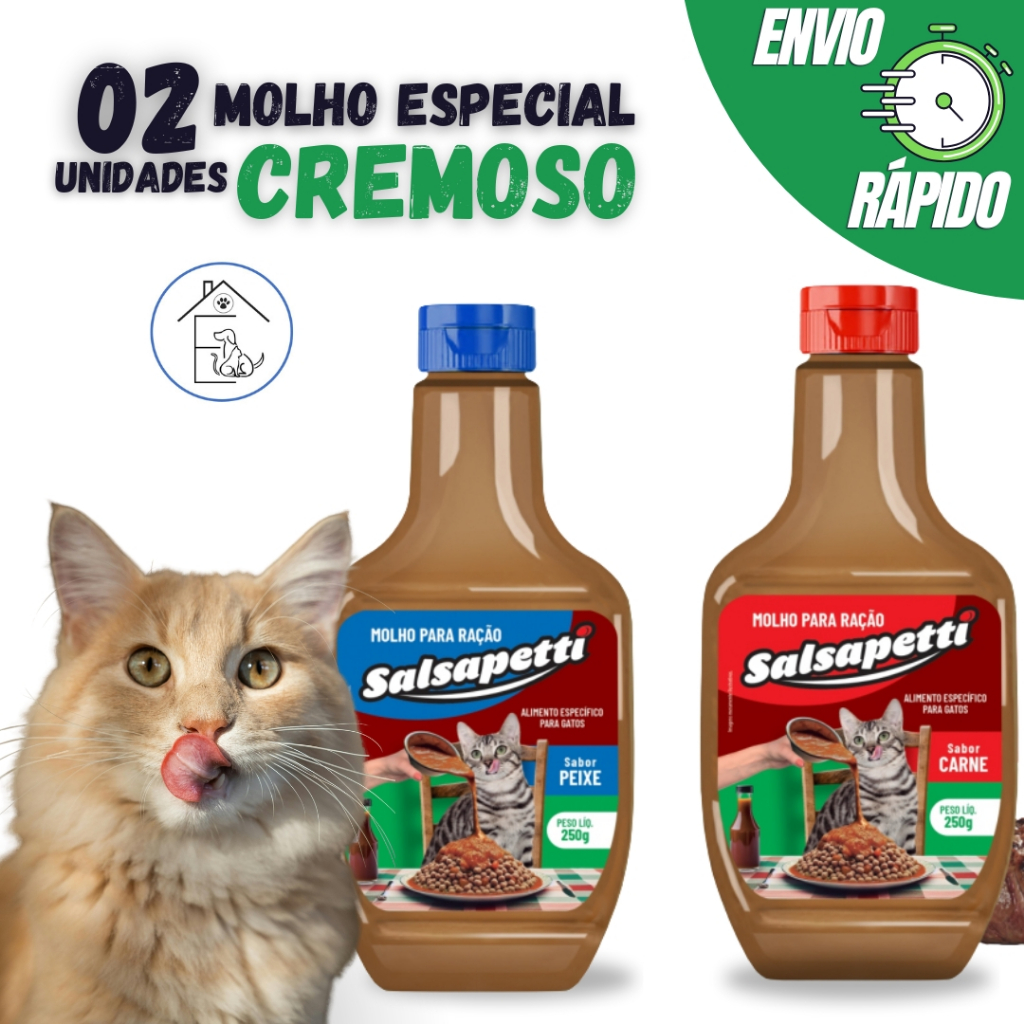 KIT 2 UNIDADES MOLHO ESPECIAL PARA RAÇÃO GATO 250G CREMOSO SALSAPETTI em Oferta na Shopee
