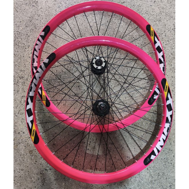 Par 2 Roda Aro 26 Montada Vzan Vmaxx Freio a Disco Cubo Cassete K7 rolamento Paredão Rosa  Neon