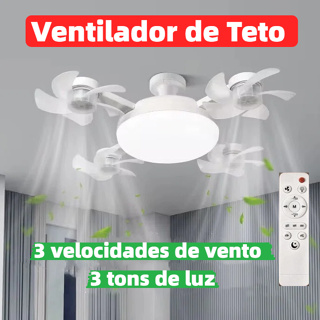 Ventilador de Teto Dobrável LED 50W/60W com Controle Remoto Ajuste de intensidade 3 cores e operação silenciosa Bivolt em Oferta na Shopee