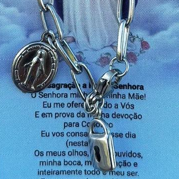 Pulseira Cadeia de Consagração a Nossa Senhora das Graças de Aço Inox + Oração - OFERTA — imagem 2 de 2